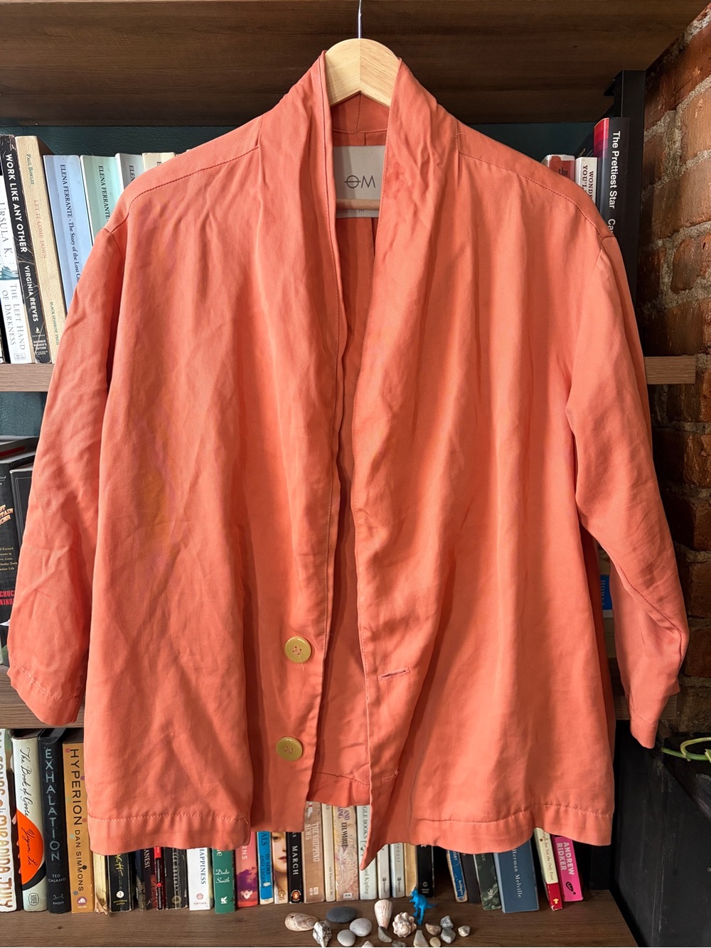 Lightweight Open Front, Single Button Blazer in Tangerine